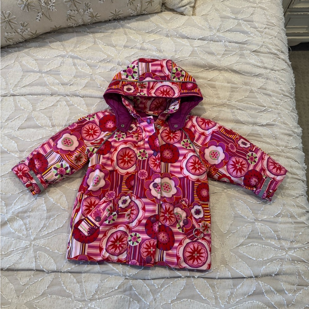 Hanna Andersson Floral Spring Jacket Hooded Girls Coat Size 90 2T